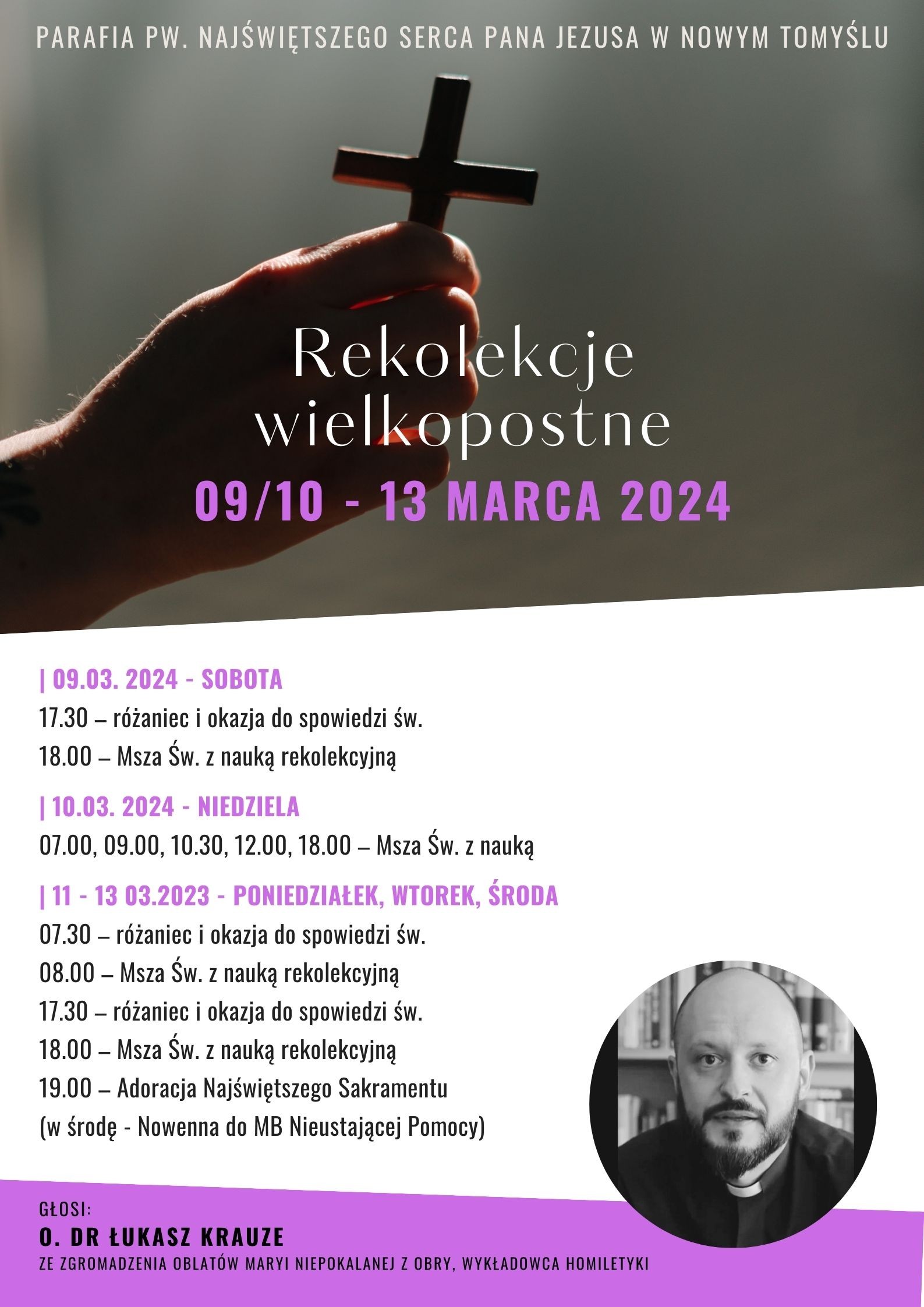 PLAN REKOLEKCJI PARAFIALNYCH 9/10-13 MARCA 2024