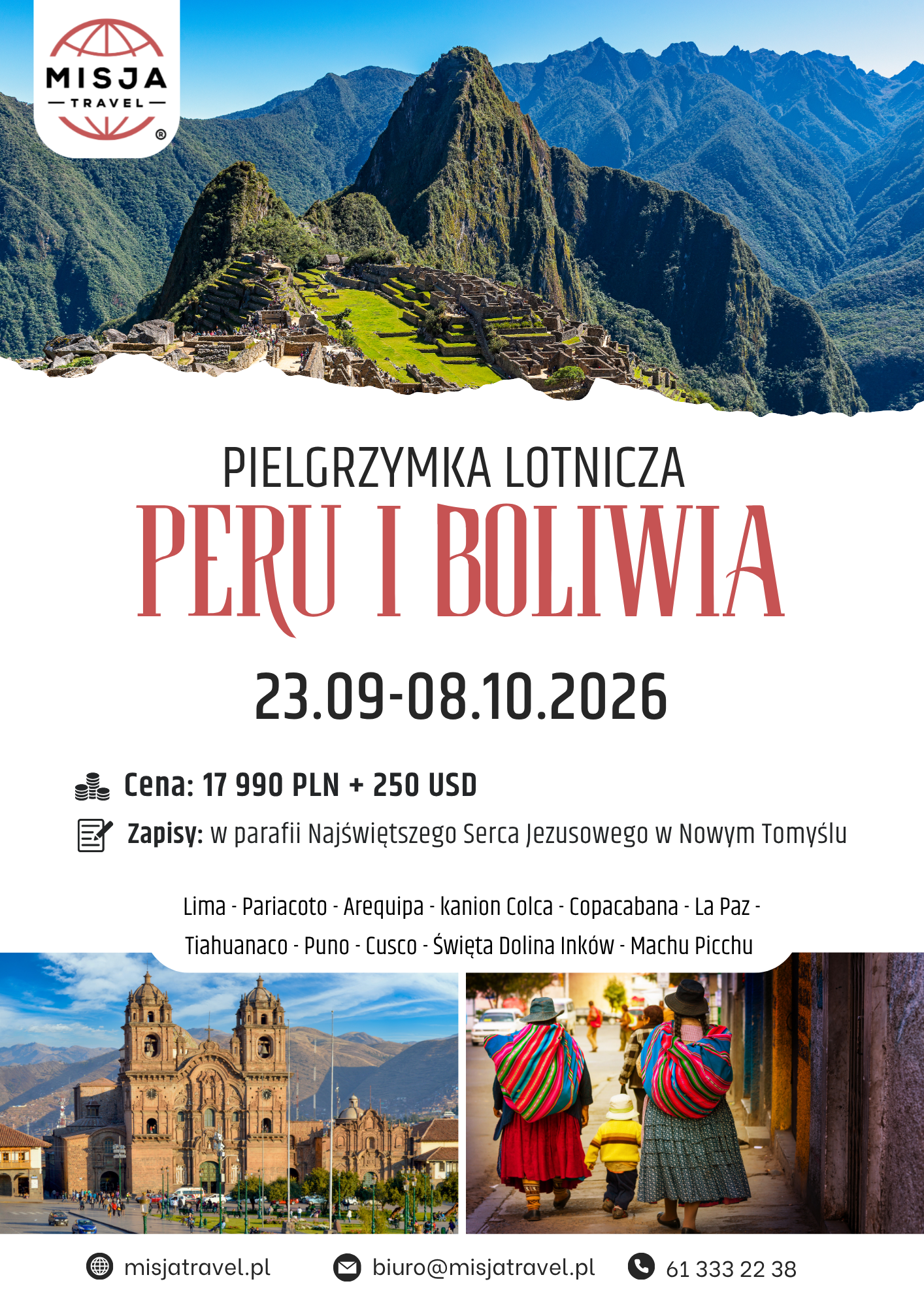 ZAPROSZENIE - PIELGRZYMKA DO PERU I BOLIWII 23.09. - 8.10.2026 r.