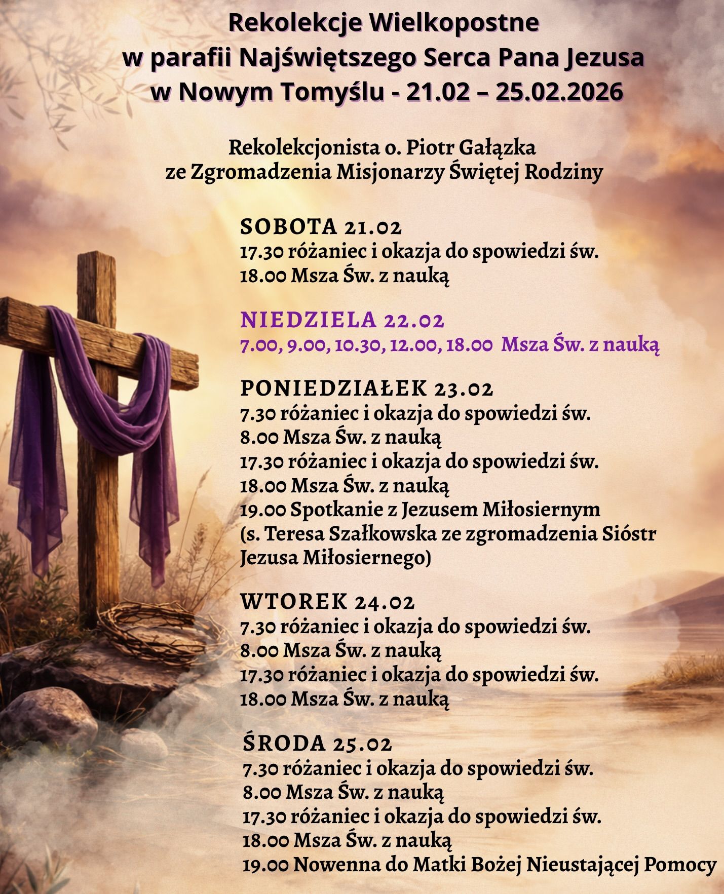 REKOLEKCJE PARAFIALNE 21.02 - 25.02.2026
